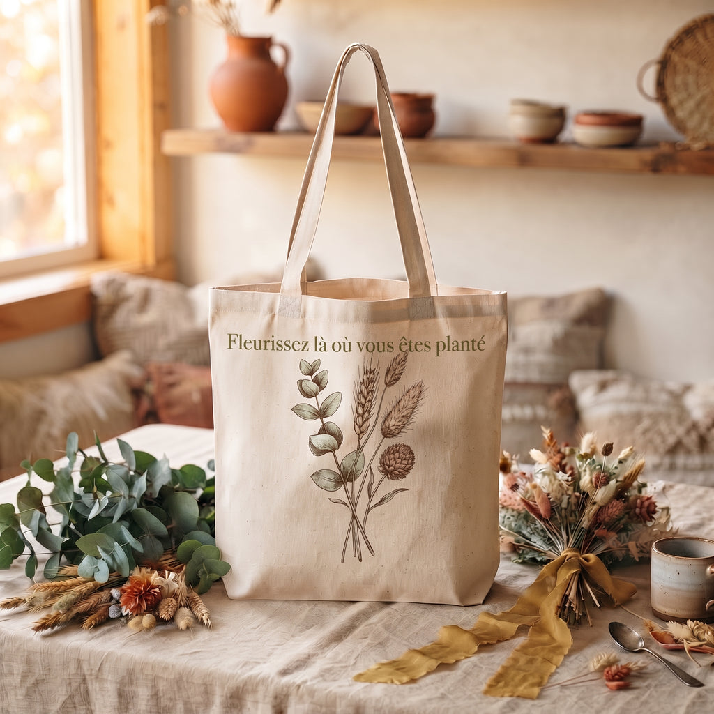 Tote bag personnalisé prénom, sac cabas 100% coton, cadeau femme bohème chic