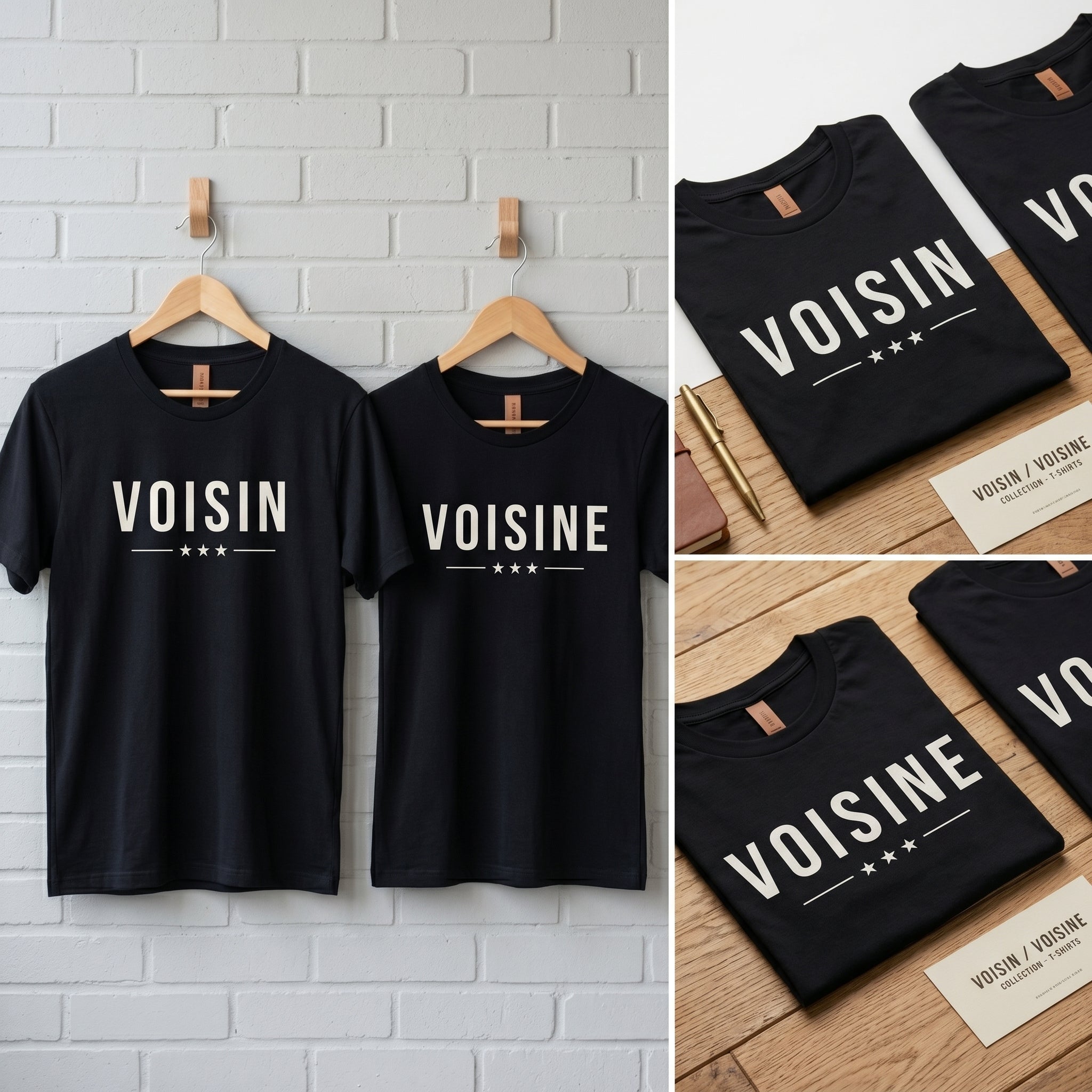 Pack T-shirt personnalisé voisin voisine - Cadeau humour original crémaillère anniversaire