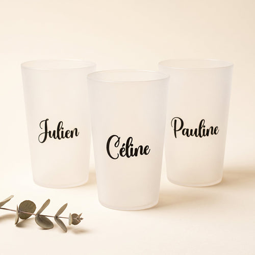 Gobelet personnalisé 25cl incolore givré ou blanc - Cadeau invité mariage EVJF baptême anniversaire