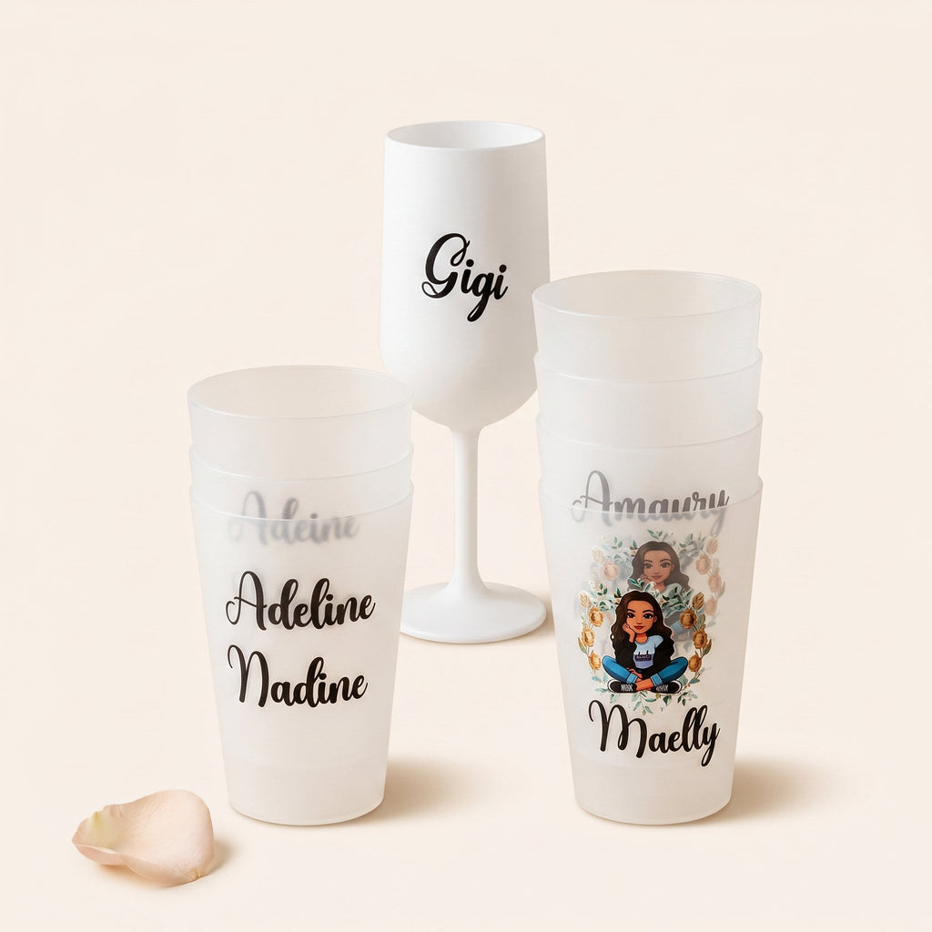 Gobelet personnalisé 25cl incolore givré ou blanc - Cadeau invité mariage EVJF baptême anniversaire