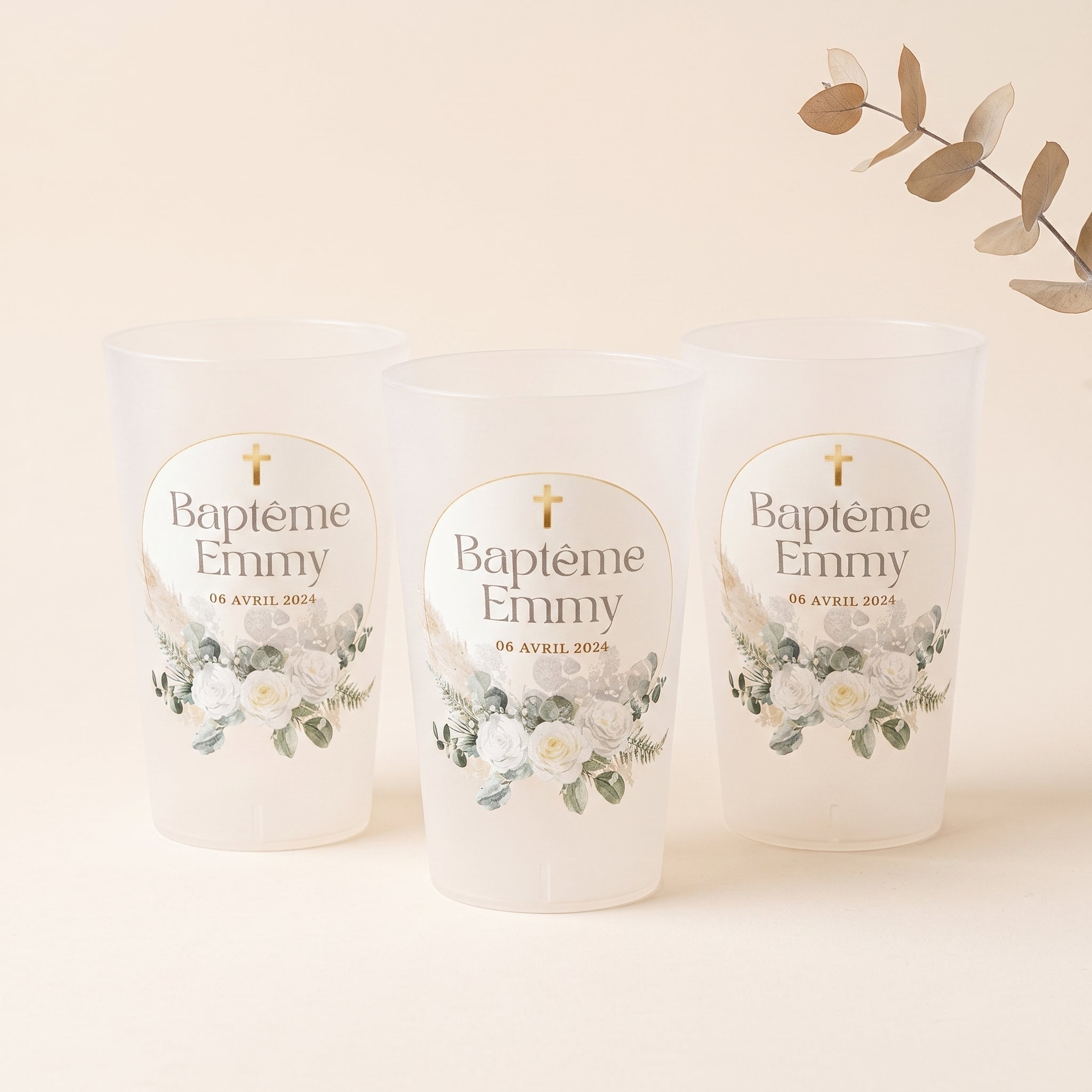 Gobelet personnalisé 25cl incolore givré ou blanc - Cadeau invité mariage EVJF baptême anniversaire