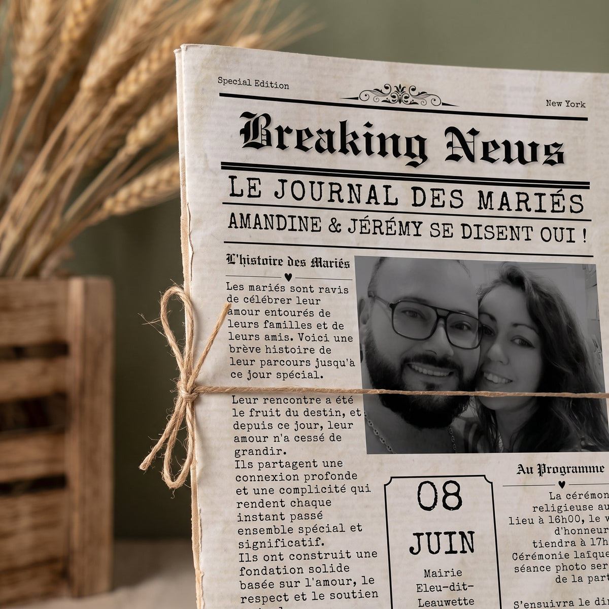 Journal des Mariés Personnalisé - Livret Vin d'Honneur Bohème