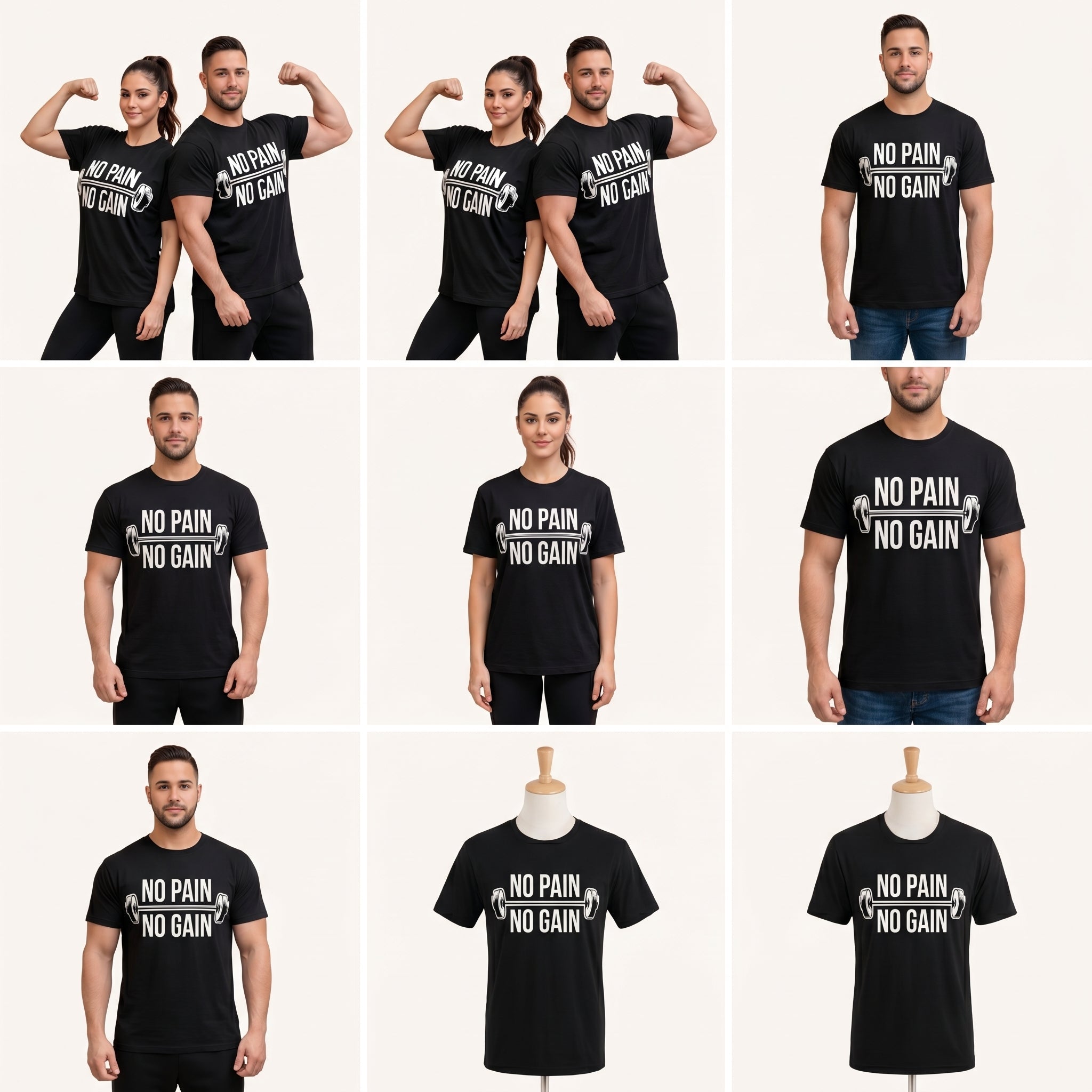 T-shirt No Pain No Gain - Coton - Cadeau sportif homme femme