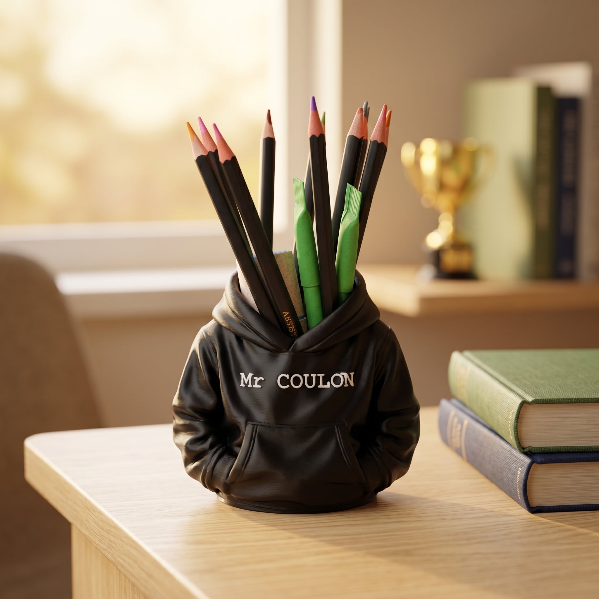 Pot à crayons sweat à capuche personnalisé - Cadeau bureau, maître ou maîtresse
