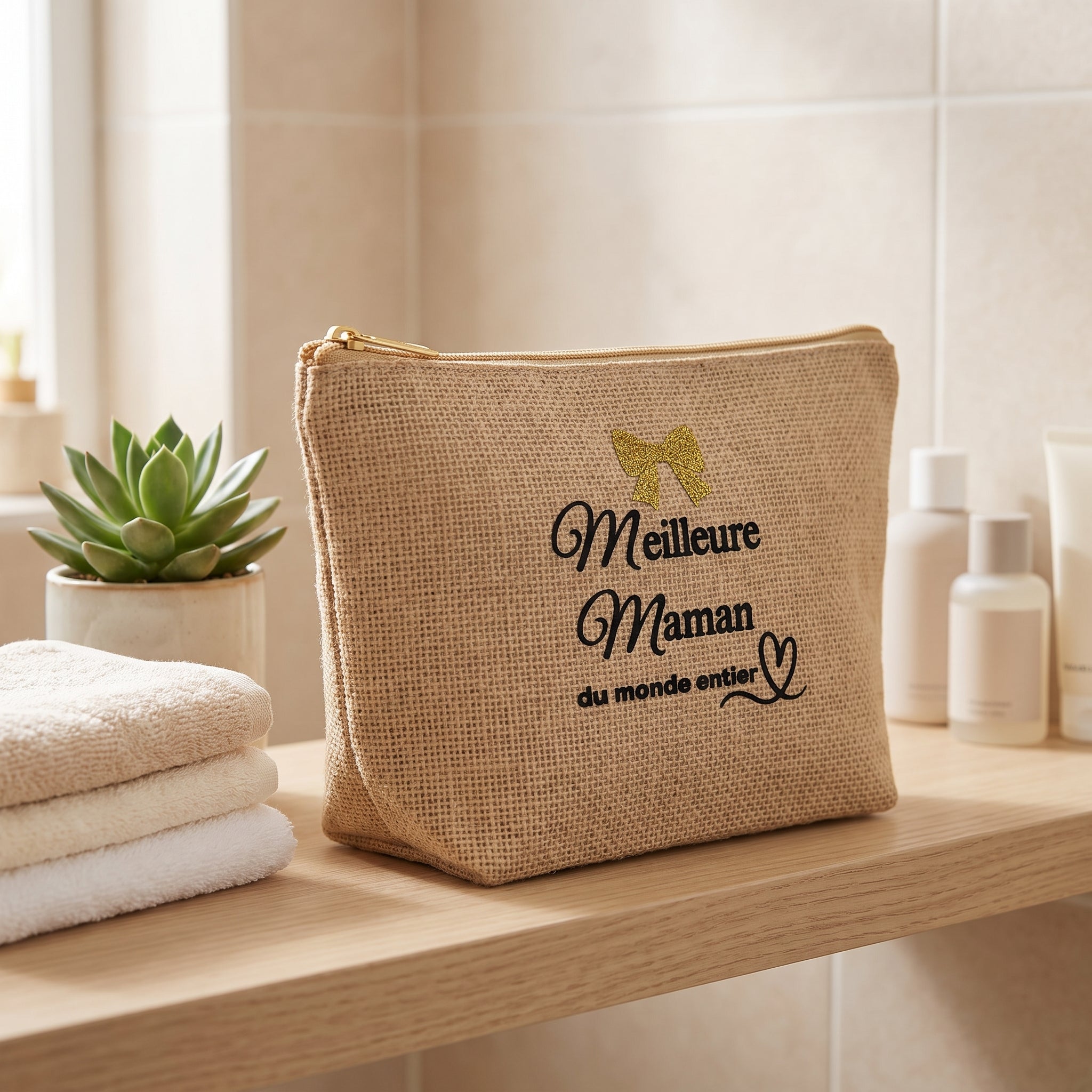 Trousse de Toilette en Jute Personnalisable – Cadeau EVJF, Fête des Mères, Anniversaire