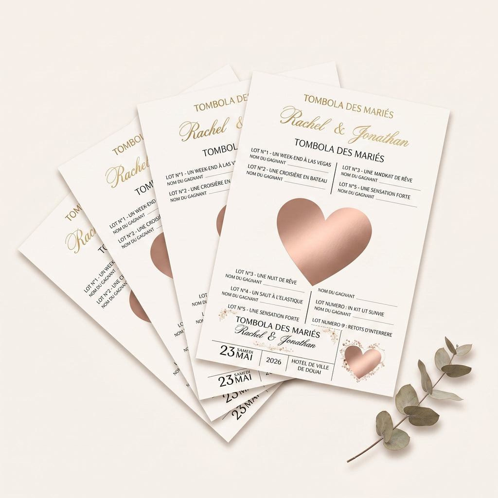 Tickets à gratter mariage personnalisés - Animation jeu invités avec affiche A4 incluse