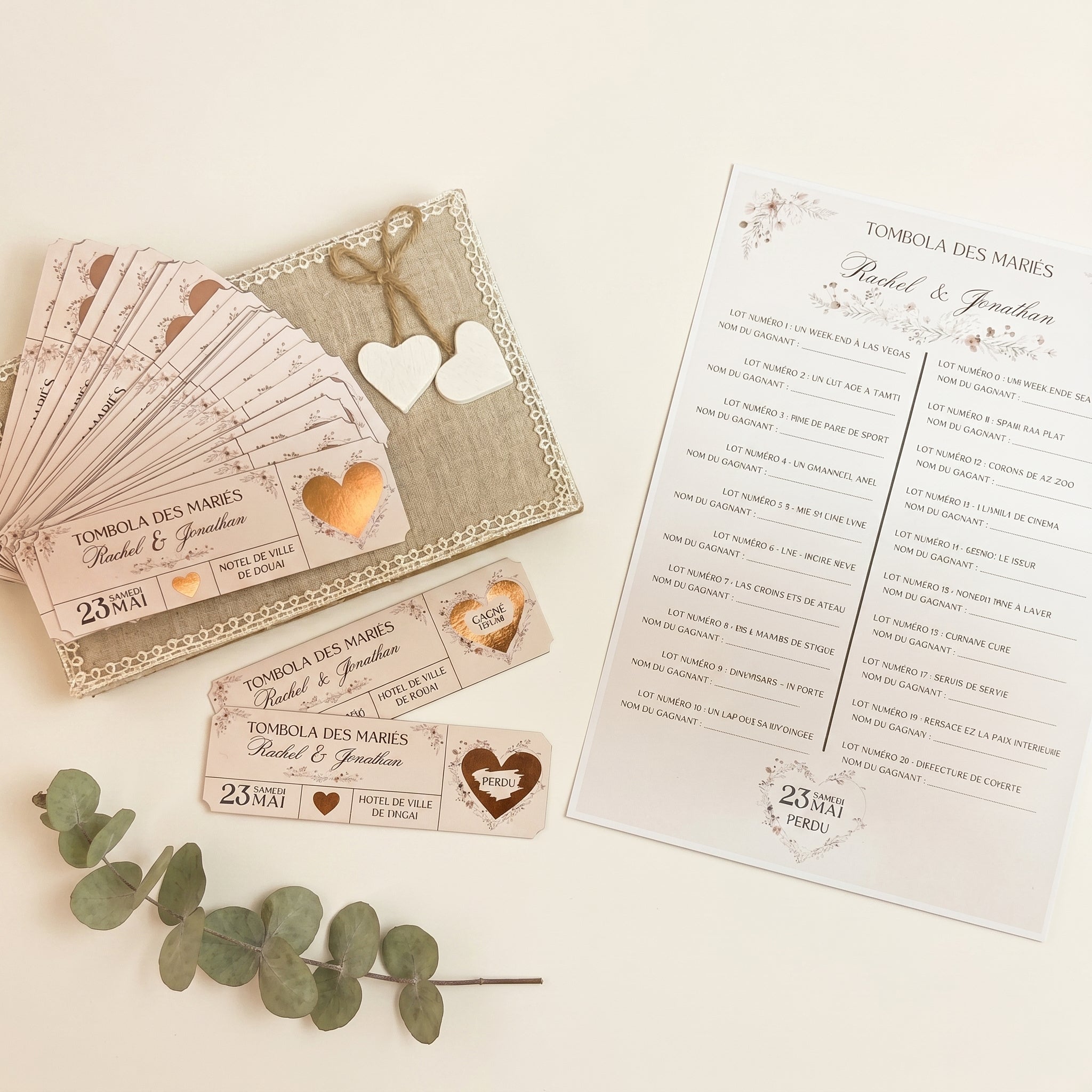 Tickets à gratter mariage personnalisés - Animation jeu invités avec affiche A4 incluse