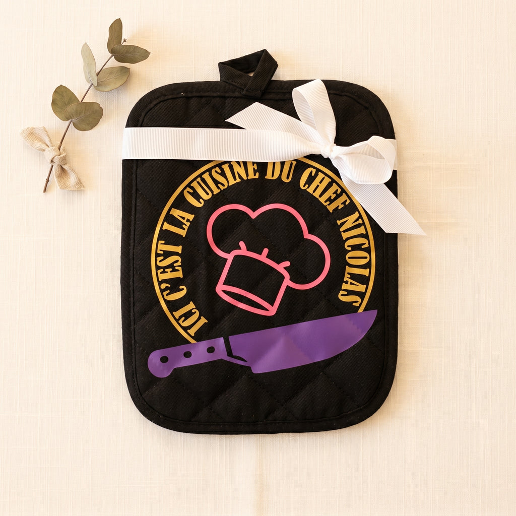 Ensemble gant de cuisine et manique personnalisés – Texte & visuel sur mesure – Idée cadeau original
