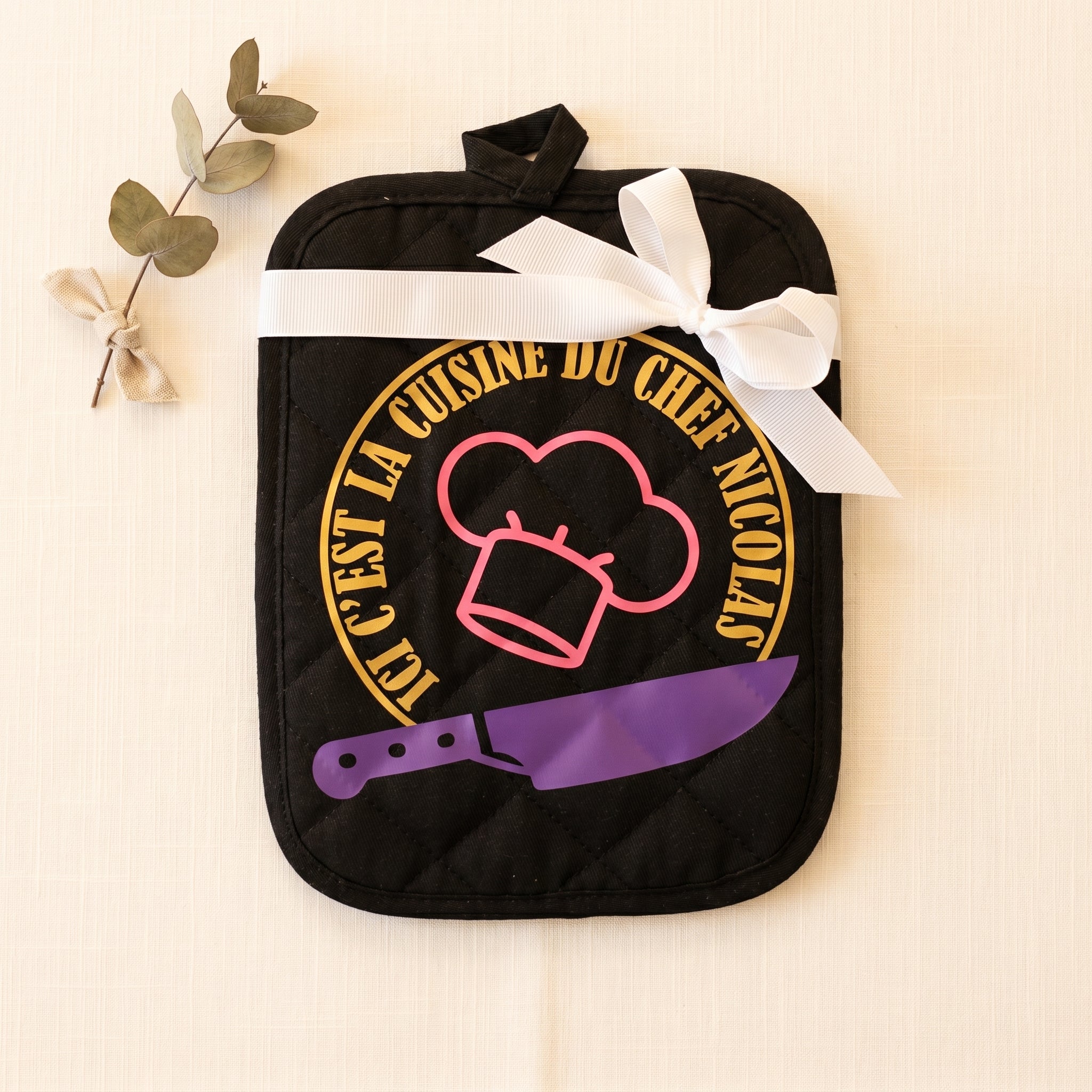 Ensemble gant de cuisine et manique personnalisés – Texte & visuel sur mesure – Idée cadeau original