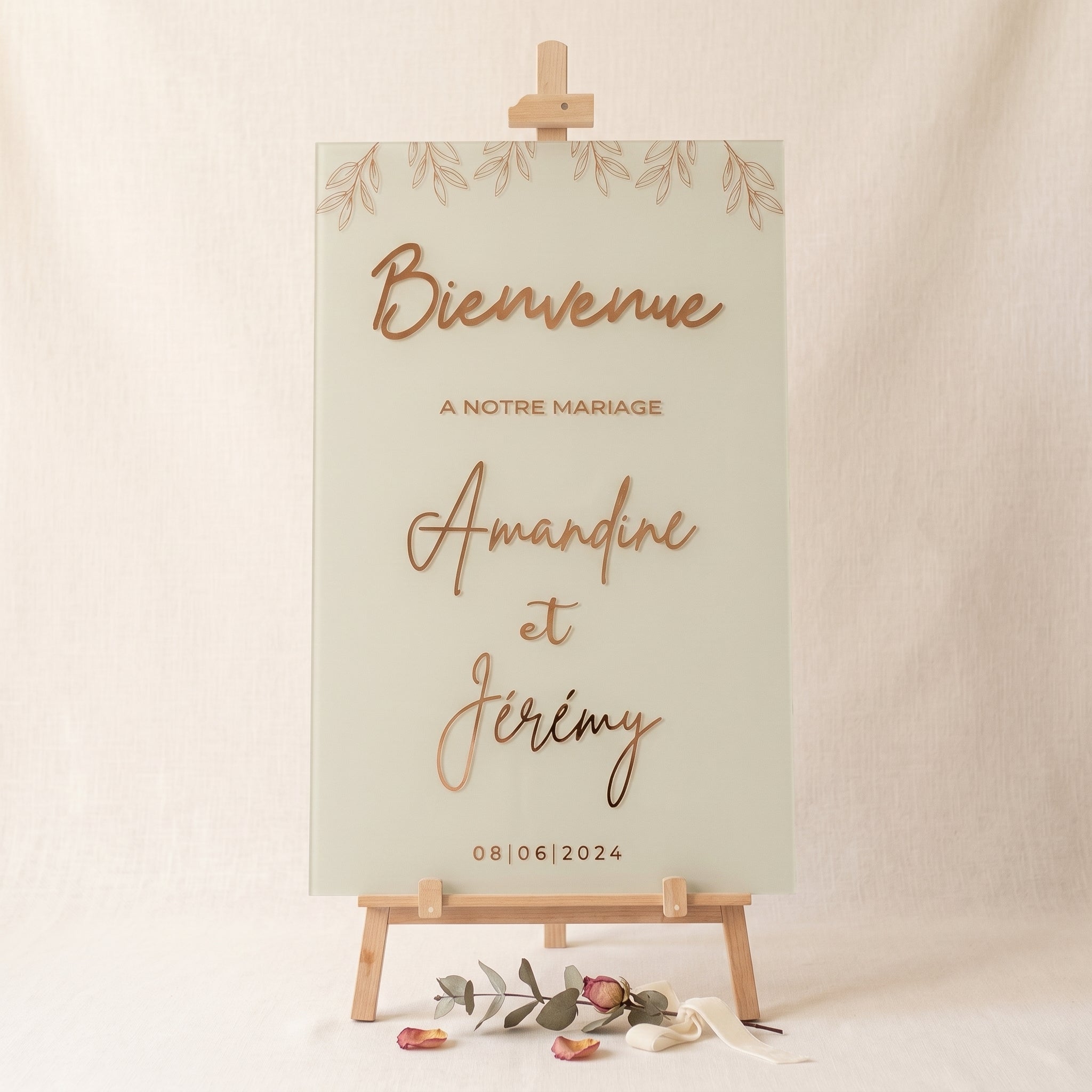 Panneau bienvenue personnalisé - Mariage, baptême, anniversaire - Verre, bois ou plexiglas