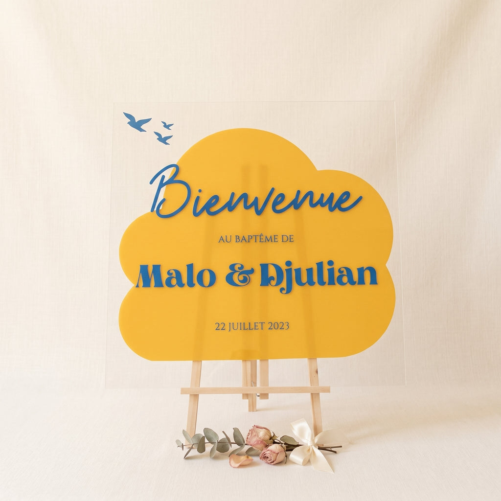 Panneau bienvenue personnalisé - Mariage, baptême, anniversaire - Verre, bois ou plexiglas