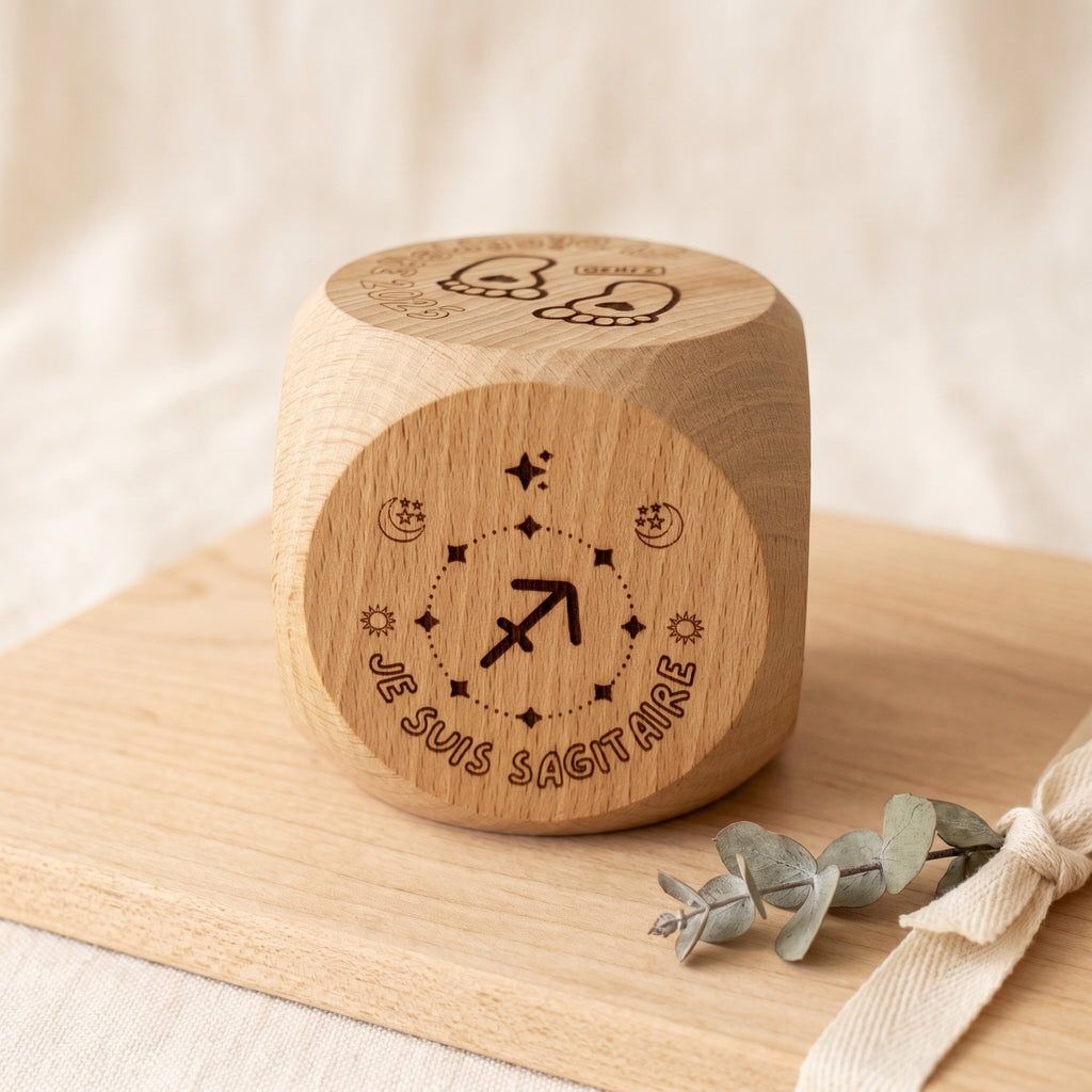 Cube naissance personnalisé bois gravé - Prénom, date, poids, illustration - cadeau naissance
