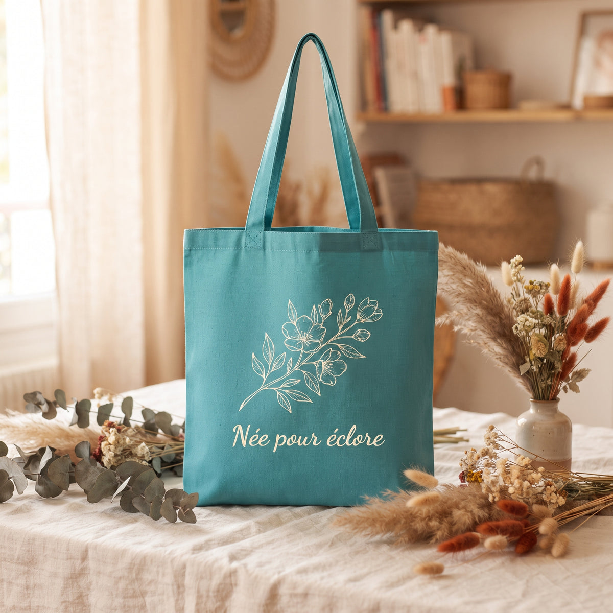 Tote bag personnalisé prénom, sac cabas 100% coton, cadeau femme bohème chic