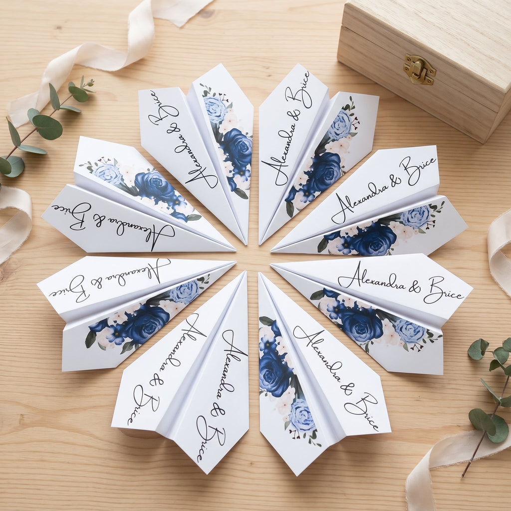 Marque-place avion origami personnalisé - Décoration mariage papier