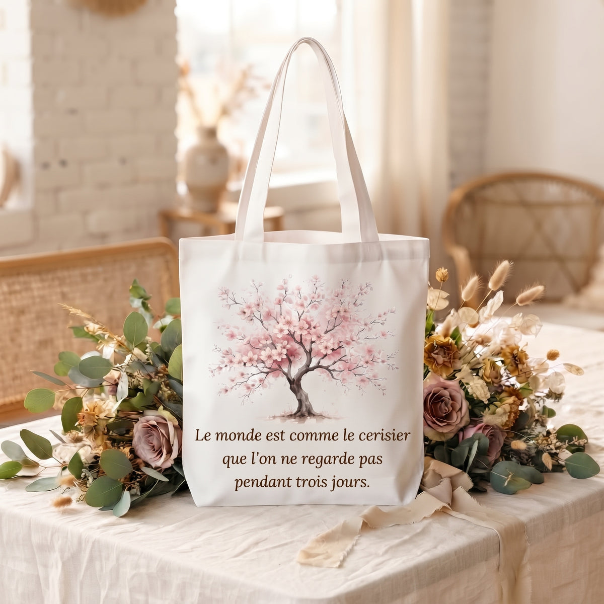 Tote bag personnalisé prénom, sac cabas 100% coton, cadeau femme bohème chic
