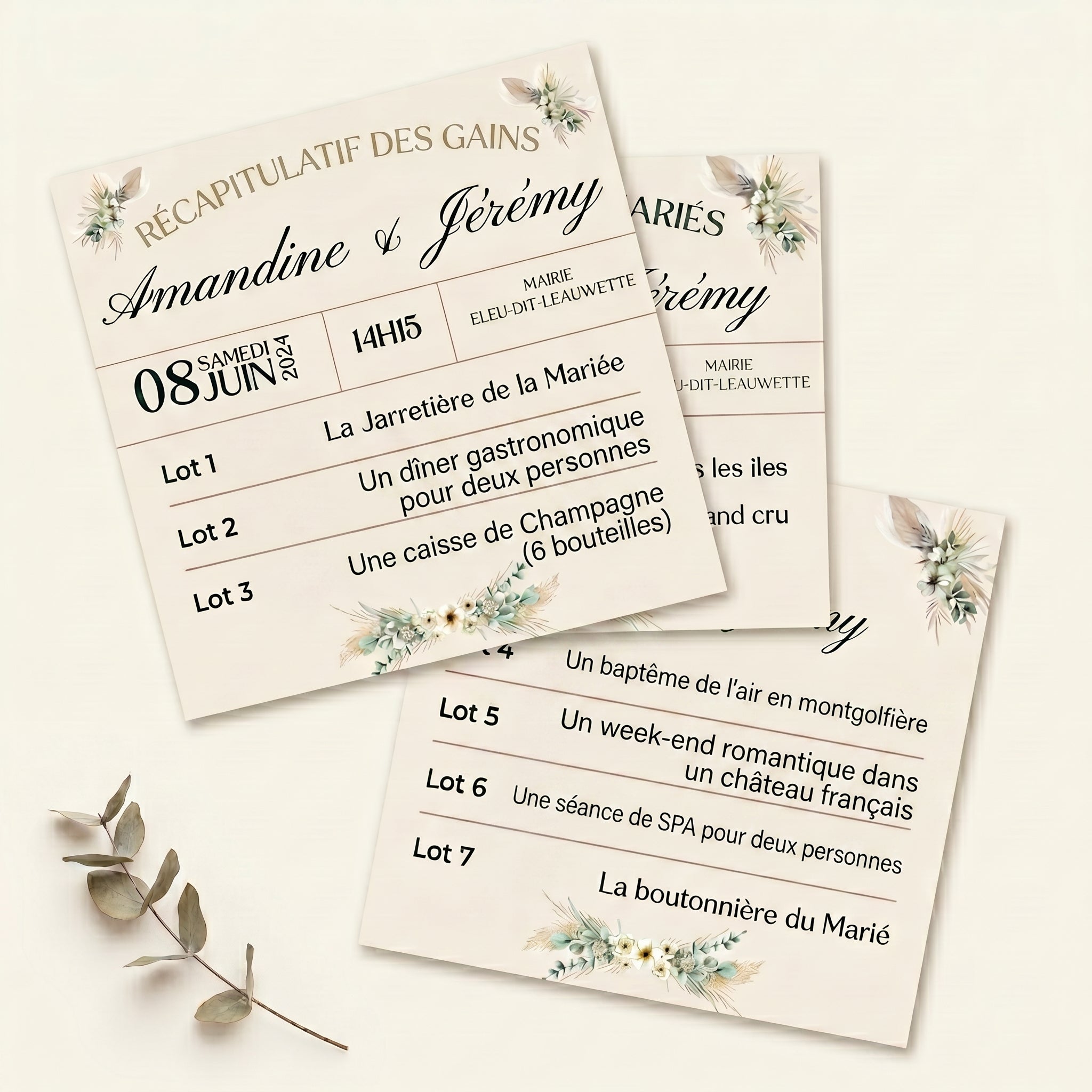 Tickets à gratter mariage personnalisés - Animation jeu invités avec affiche A4 incluse