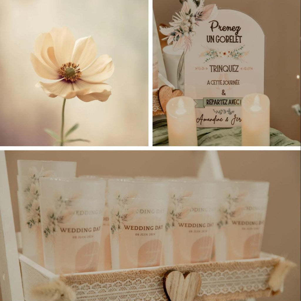 Gobelet personnalisé 25cl incolore givré ou blanc - Cadeau invité mariage EVJF baptême anniversaire