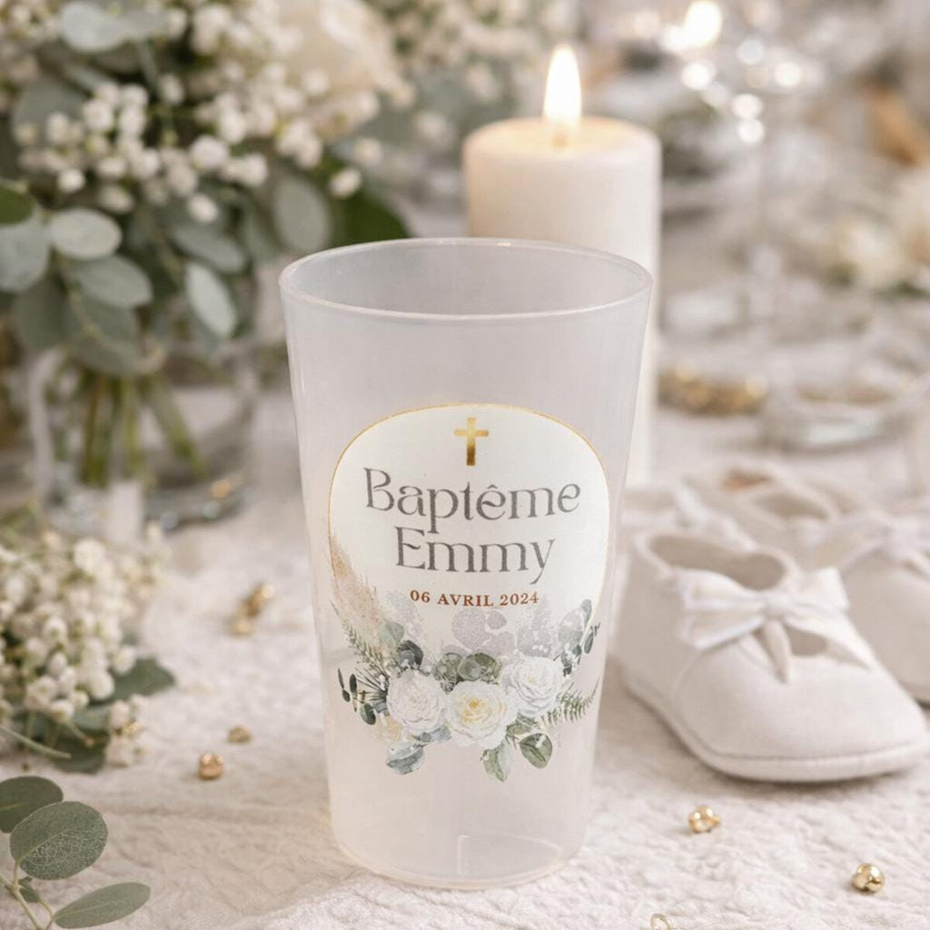 Gobelet personnalisé 25cl incolore givré ou blanc - Cadeau invité mariage EVJF baptême anniversaire
