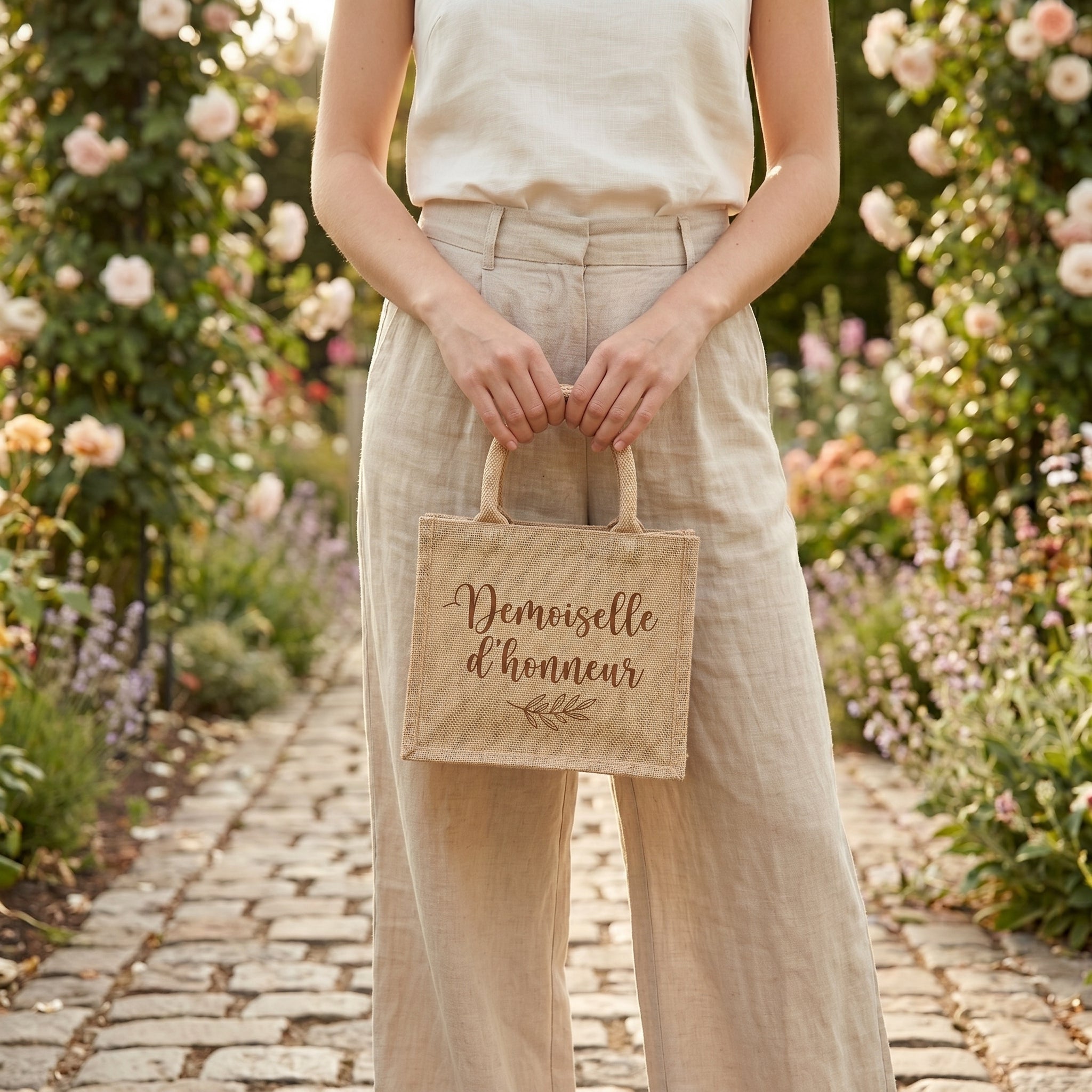 Sac en toile de jute personnalisé - Cadeau EVJF demoiselle d'honneur anniversaire fête des mères